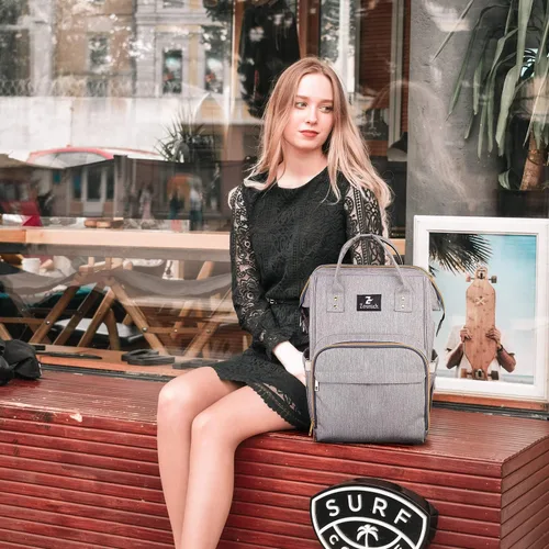 Vista 6 de ZOUNICH Bolsa de pañales, bolsas de pañales impermeables multifunción con cambiador de pañales, Gris, Compacto