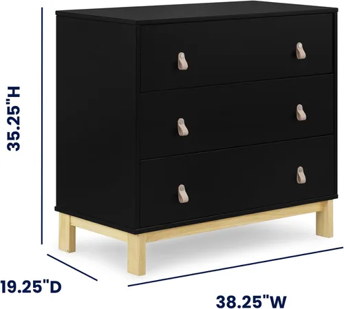 Vista 3 de babyGap Legacy 3 Drawer Dresser with Leather Pulls and Interlocking Drawers by Delta Children, Ebony/Natural Ébano/Natural