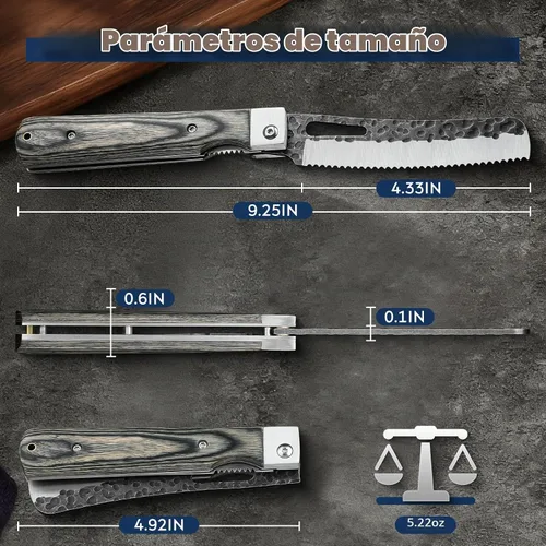 Vista 8 de Huusk Cuchillo japonés plegable para pan, navaja de bolsillo con borde