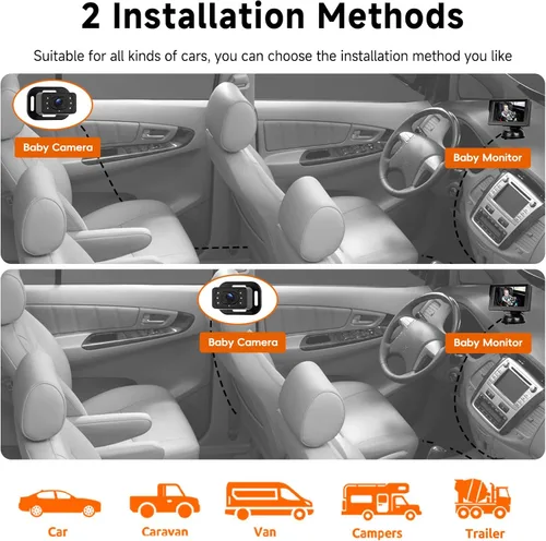 Vista 5 de VECHTEL Cámara de coche para bebé HD con orientación trasera para bebé con monitor de 4.3 pulgadas, visión nocturna IR, gran angular, fácil