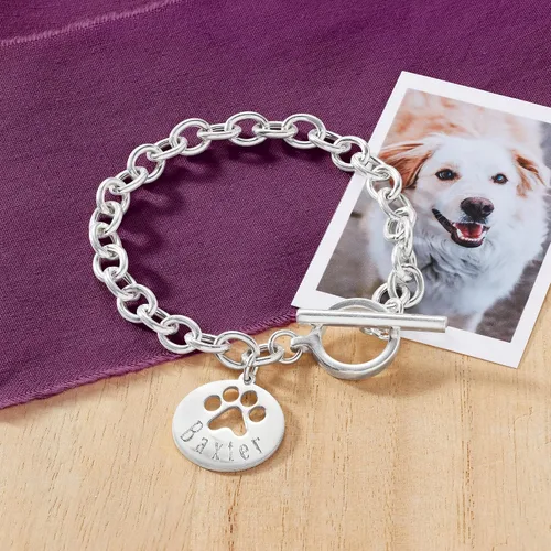 Vista 4 de Ross-Simons Sterling Silver Personalized Paw Print Cut-Out Charm Bracelet