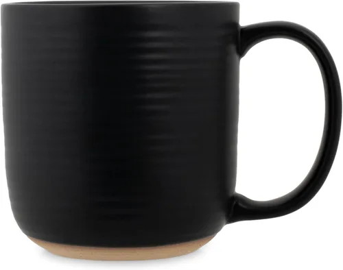 Vista 2 de Elanze Designs Tazas de café de cerámica acanalada de 16 onzas con fondo de arcilla cruda, paquete de 2, color negro