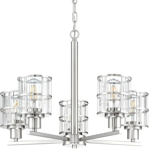 Vista 20 de 3 luces de vidrio industrial moderno con acabado de níquel cepillado. Accesorio de iluminación y decoración de jaula de alambre de metal para sala