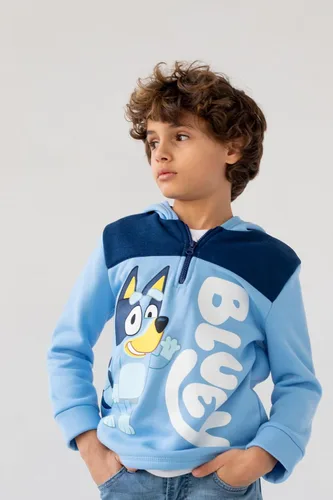 Vista 3 de Bluey Sudadera con capucha de forro polar con media cremallera para niños pequeños y grandes