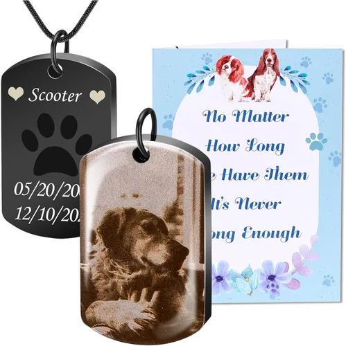 Vista 8 de Fanery Sue Collar personalizado para cenizas de mascotas para perros y gatos, foto y texto personalizados, regalo de condolencia, regalo