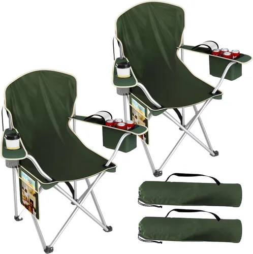 Vista 11 de VTOY Sillas de camping plegables duraderas 600D Oxford, silla portátil al aire libre con bolsa enfriadora, portavasos y bolsillo de almacenamiento