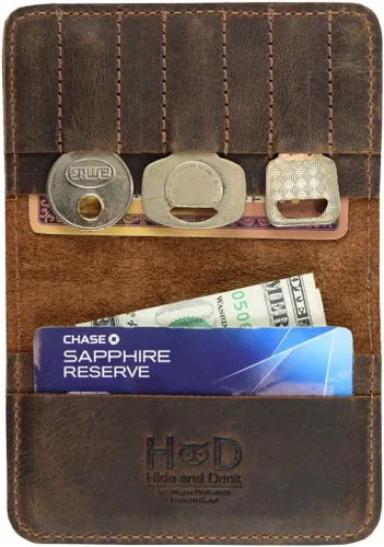 Vista 4 de Hide & Drink, Tarjetero de cuero y soporte para llaves, organizador de efectivo, cartera de bolsillo frontal, accesorios diarios, hecho a mano.