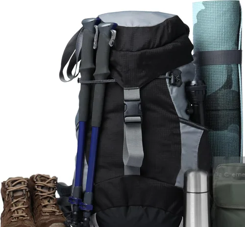 Vista 6 de 2 soportes para bastón de escalada, mochila de senderismo, correas elásticas, cordón elástico ajustable, hebilla de fijación para esquí, caminar