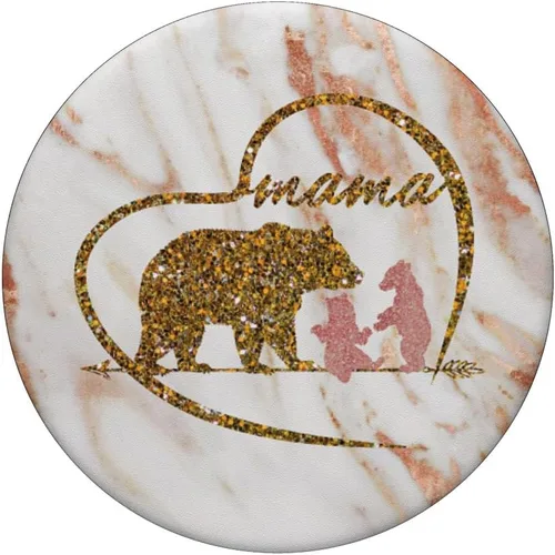 Vista 3 de Enchufe de oro rosa con diseño de oso de mamá con 2 cubos de corazón para regalos – PopSockets agarre y soporte para teléfonos y tabletas