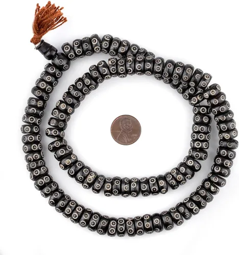 Vista 2 de The Bead Chest Cuentas de Mala de hueso de disco de ojo tallado negro (0.472 in)