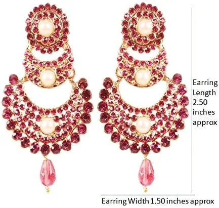 Vista 3 de Touchstone - aretes para mujer, diseño con cristales de madera de bollywood en tono dorado de Chandbali