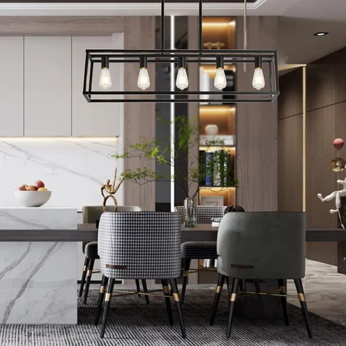 Vista 7 de XILICON Iluminación de isla de cocina, candelabros de granja, 5 luces, modernas, para comedor, accesorios de iluminación colgantes, jaula de isla