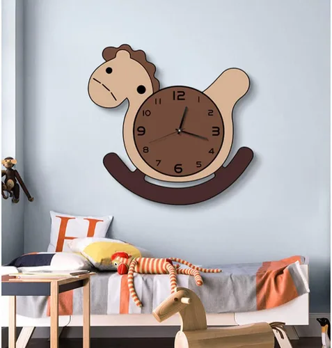 Vista 5 de SYALEO Decorative Cartoon Horse Shape Wall Clock Quiet Sweep Movement Battery Powered Creative Cute Decorative Wall Clock for Kids Room Hotel Reloj