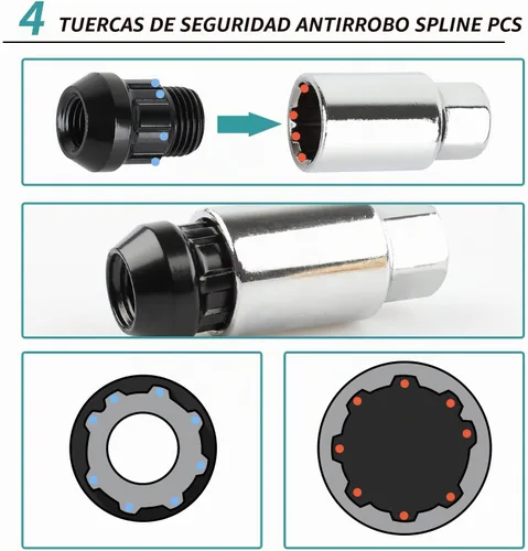 Vista 6 de 20 tuercas antirrobo M12x1.5, repuesto para fusión 2006-2019, enfoque 2012-2019, rueda de escape 2001-2019 (negro)