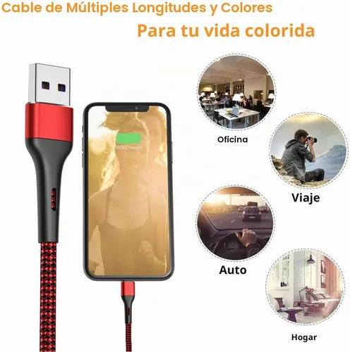 Vista 7 de Durcord Cargador para iPhone de 6 pies/6/3/1.5, cable Lightning de carga rápida, cable trenzado de nailon compatible con iPhone 14/13/12/11 Pro