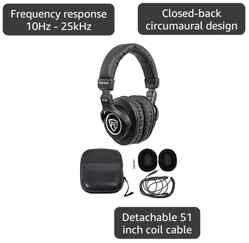 Vista 3 de Rockville (1) Auriculares de estudio PRO-M50 con cable de bobina desmontable, estuche+almohadilla extra para los oídos