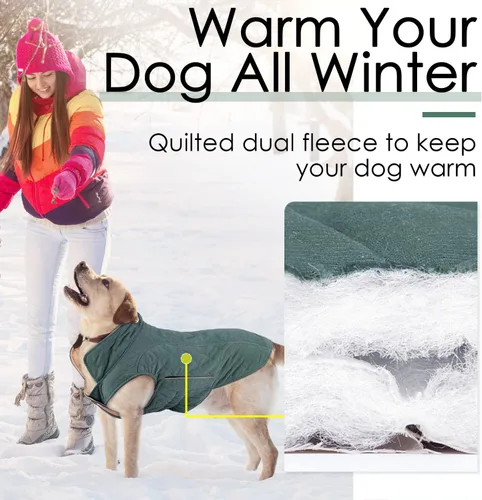 Vista 3 de ThinkPet - Abrigos para perros para clima frío, chaqueta de invierno reversible resistente al viento, abrigo grueso acolchado y cálido, chaleco