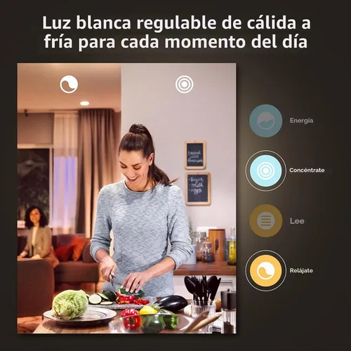 Vista 4 de Philips Hue Bombilla LED inteligente A19 de 75 W A19 que cambia de color, paquete de 4, E26 para interiores, control con aplicación Hue, compatible