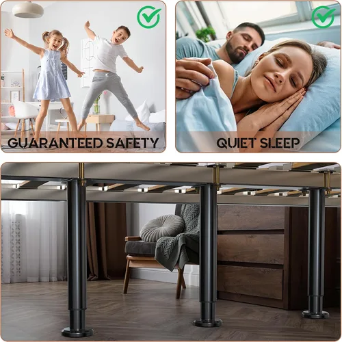 Vista 4 de 2 patas de soporte de marco de cama de altura ajustable, patas de soporte de marco de cama de acero extra resistentes con base de goma más ancha