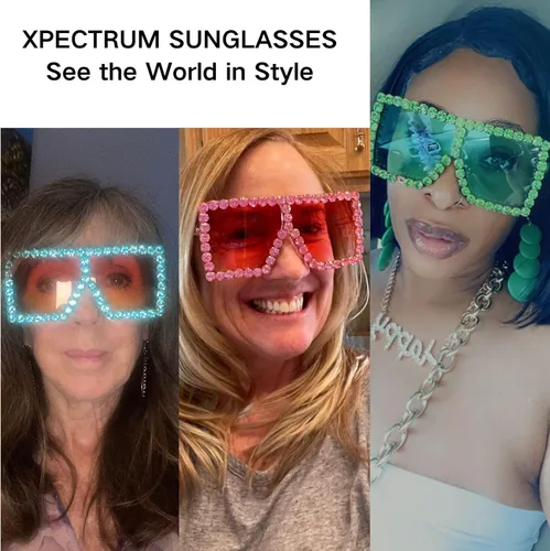 Vista 6 de Xpectrum Gafas de sol de cristal brillantes cuadradas extra grandes con diamantes de imitación