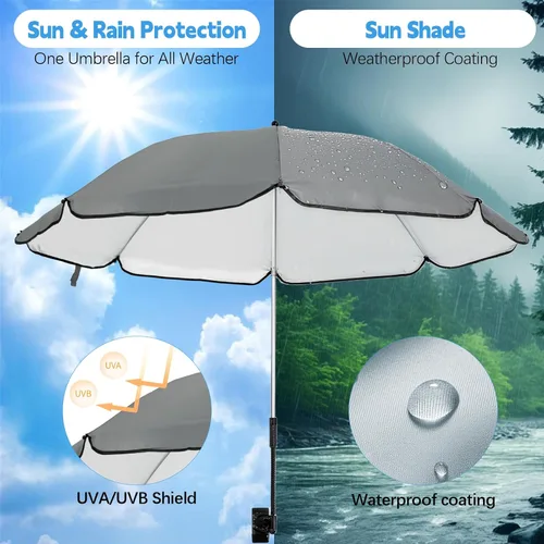 Vista 2 de Sombrilla para Silla Compatible con GCI - Accesorio para Protección Solar, Sombrilla Portátil para Silla de Playa, con Abrazadera Ajustable y Fácil