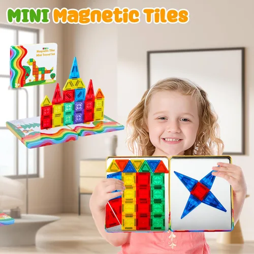 Vista 6 de FNJO Mini azulejos magnéticos, 60 piezas STEM bloques de construcción