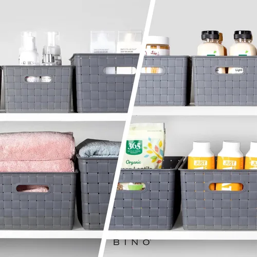 Vista 4 de BINO Cestas de almacenamiento de plástico pequeñas - gris LA COLECCIÓN ESTABLE Almacenamiento de uso múltiple Organizador rectangular