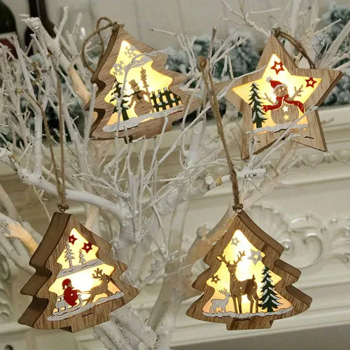 Vista 3 de Adornos de Navidad con forma de árbol de muñeco de nieve, luz colgante para Navidad, cumpleaños, fiesta, decoración artística (muñeco de nieve)
