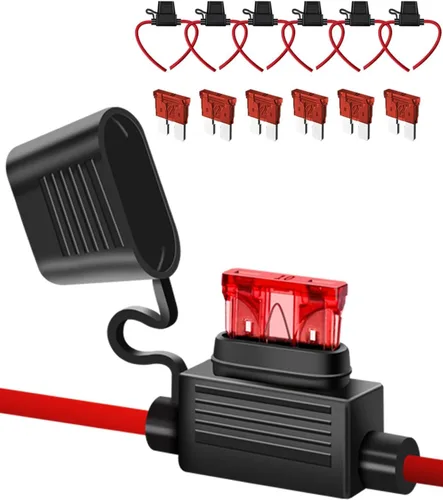Vista 6 de Soporte para fusibles de 10 ga, paquete de 2 soportes para fusibles en línea MUYI calibre 10, relé de fusibles de hoja de coleta impermeable de 12 V