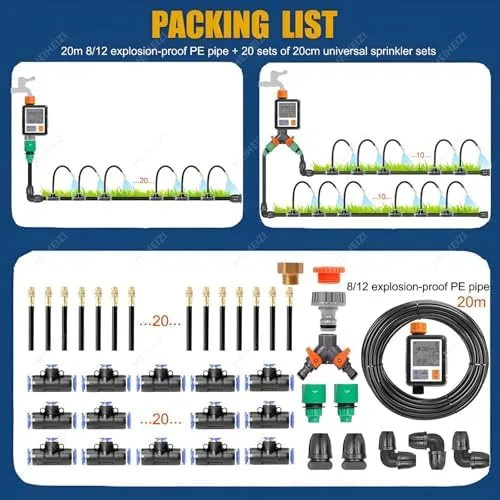Vista 6 de Drip Irrigation Kit - Automatic System with 360° Adjustable Copper Nozzle & Atomizing Droppers for Efficient Garden Watering & Factory Cooling