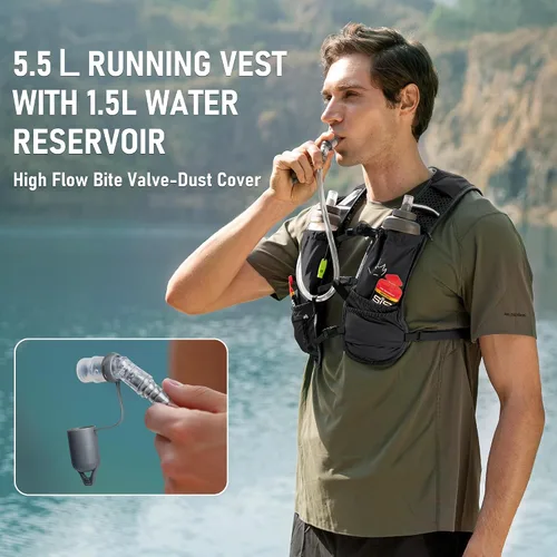 Vista 8 de N NEVO RHINO Chaleco para correr, chaleco de agua para correr de hidratación, 5.5 L, con bolsa de agua de 1.5 L, mochila de hidratación ligera
