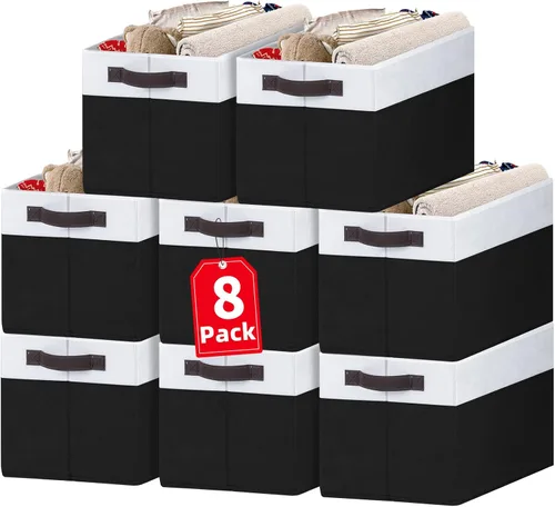 Vista 16 de Criusia Paquete de 4 Organizadores de Ropa de Bebé, Cestas de Almacenamiento de Tela Plegables con Asas, Contenedores de Almacenamiento sin Olor