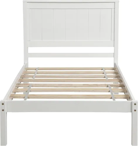 Vista 6 de Elegante cama de plataforma de tamaño individual con cabecero, base de cama de plataforma de madera maciza con soporte de listones de madera