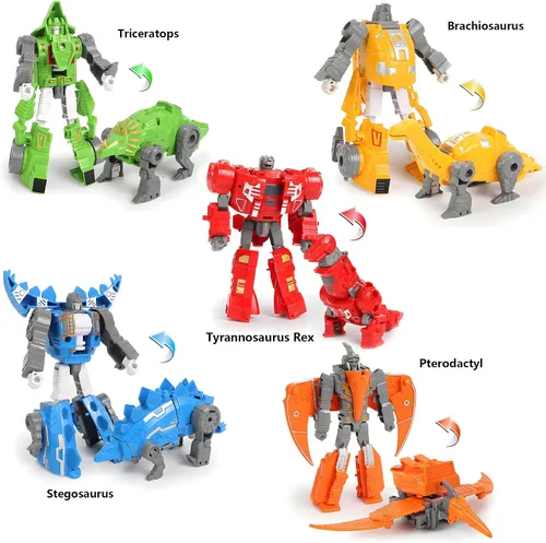 Vista 2 de Juguetes transformables de robot dinosaurio 5 en 1, figuras de acción de dinosaurio de deformación de guerras de rescate para niños de 6 a 12 años