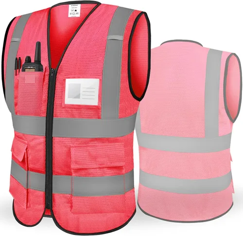 Vista 9 de TICONN Chaleco de seguridad reflectante de alta visibilidad Clase II de malla para mujeres y hombres Cumple con los estándares ANSI