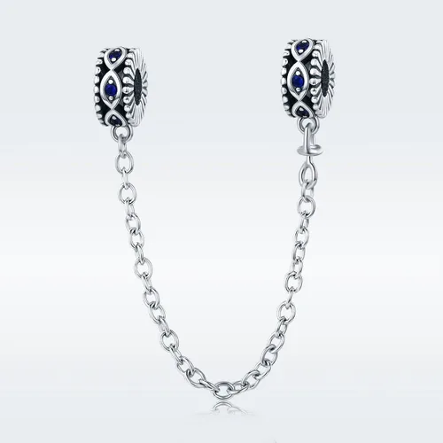Vista 5 de Dije con cadena de seguridad, con corazón de plata de ley 925, compatible con pulseras y collares Pandora