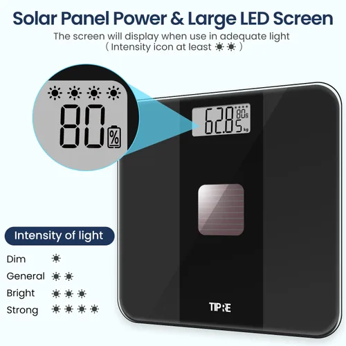 Vista 4 de TIPRE Báscula de peso con energía solar con potencia infinita, báscula para peso corporal, báscula electrónica de baño para pérdida de peso, báscula