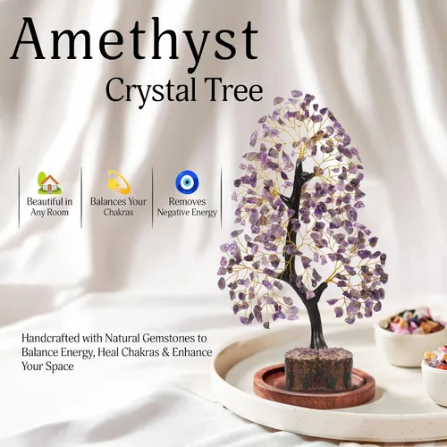 Vista 5 de Árbol de la vida con cristales de amatista, árbol púrpura, decoración de cristal, árbol de los chakras, regalos curativos para mujeres, decoración