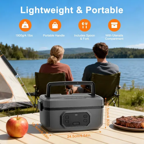 Vista 2 de Fiambrera eléctrica inalámbrica para adultos, 21000 mAh, recargable, con autocalentamiento, 1.2 L, calentador de alimentos portátil con calefacción