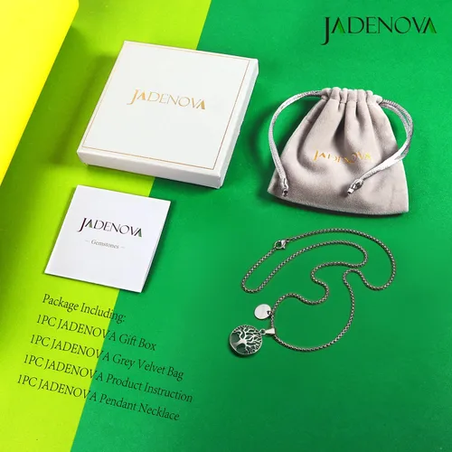Vista 7 de JADENOVA Collar de árbol genealógico, collar con colgante de cristal de piedra preciosa del árbol de la vida, 24 pulgadas, cadena de acero