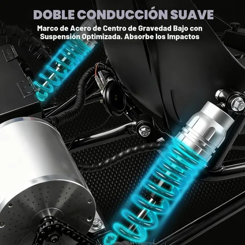 Vista 4 de Go Kart eléctrico, Go Kart con motor de 2000 W para adultos y niños con marco tubular de acero de alta calidad, kart todoterreno de 3 velocidades
