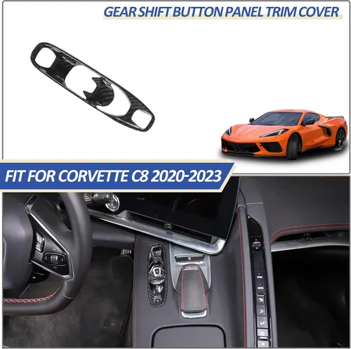 Vista 5 de Daeiclru Cubierta de panel de botón de palanca de cambios de fibra de carbono real compatible con Chevrolet Corvette C8 2020-2023, accesorios