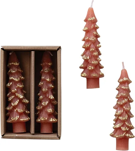 Vista 25 de Creative Co-Op Velas cónicas en forma de árbol sin perfume, ponche de huevo, juego de 2 en caja, 5 pulgadas Eggnog