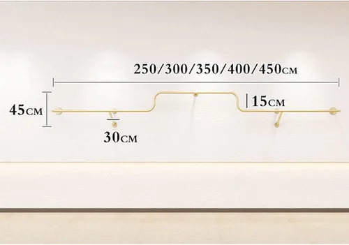 Vista 2 de Barra de ropa montada en la pared Barra de ropa Perchero, Percha de almacenamiento de ropa multiusos Soporte de exhibición minorista, Tienda de ropa