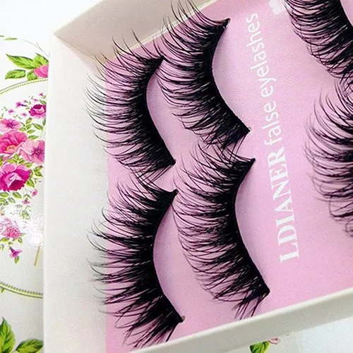 Vista 3 de Pestañas con aspecto natural, 5 pares de pestañas postizas hechas a mano naturales largas y gruesas