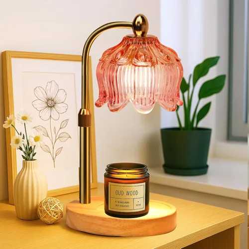 Vista 17 de GEEZO - Lámpara calefactora de fragancia para velas, calentador de velas eléctrico con temporizador y regulador de intensidad, regalos de Navidad
