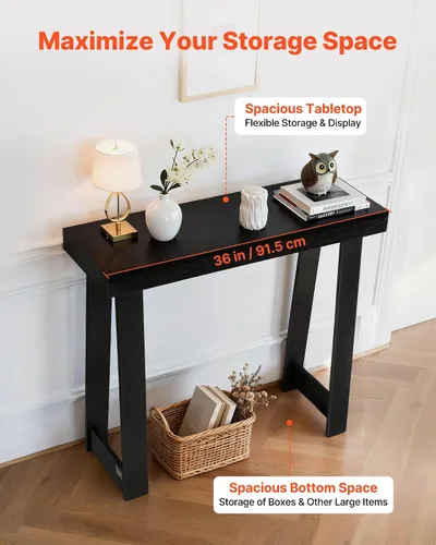 Vista 5 de VEVOR Mesa consola de 36 pulgadas, escritorio moderno detrás del sofá, escritorio de entrada rectangular de madera, soporte estrecho y largo