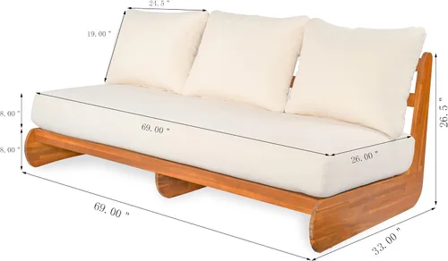 Vista 2 de Christopher Knight Home Poppy - Sofá de madera de acacia para exteriores de 3 plazas con cojín, sofá de madera para patio con cojín, cómodo sofá