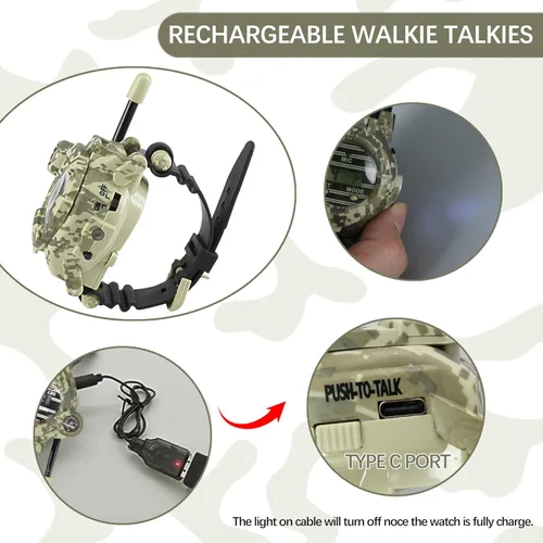 Vista 4 de Walkie Talkie para niños, reloj espía recargable Walkie Talkies, juguetes del ejército, regalos para niños, radio bidireccional Walky Talky Relojes