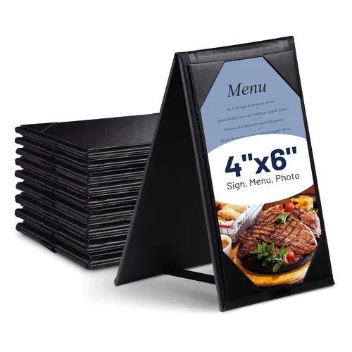 Vista 16 de WeChef Paquete de 20 Portamenús de Mesa Tipo Carpa de 4"x6" Soportes de Menú de 2 Lados Exhibidor de Letrero Tipo Marco A Cubierta de Menú de Cuero